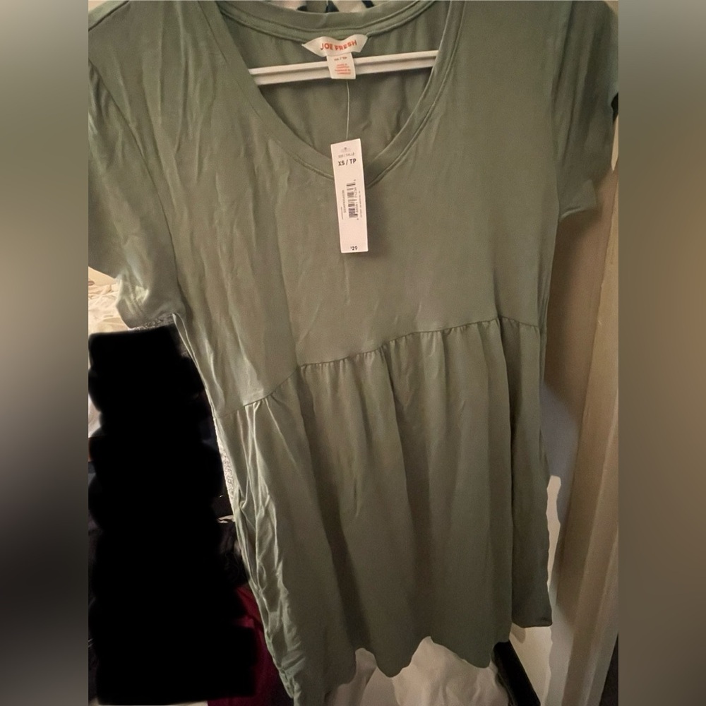 NWT - Size XS Joe Fresh Light Green Mini T-Shirt Dress with pockets